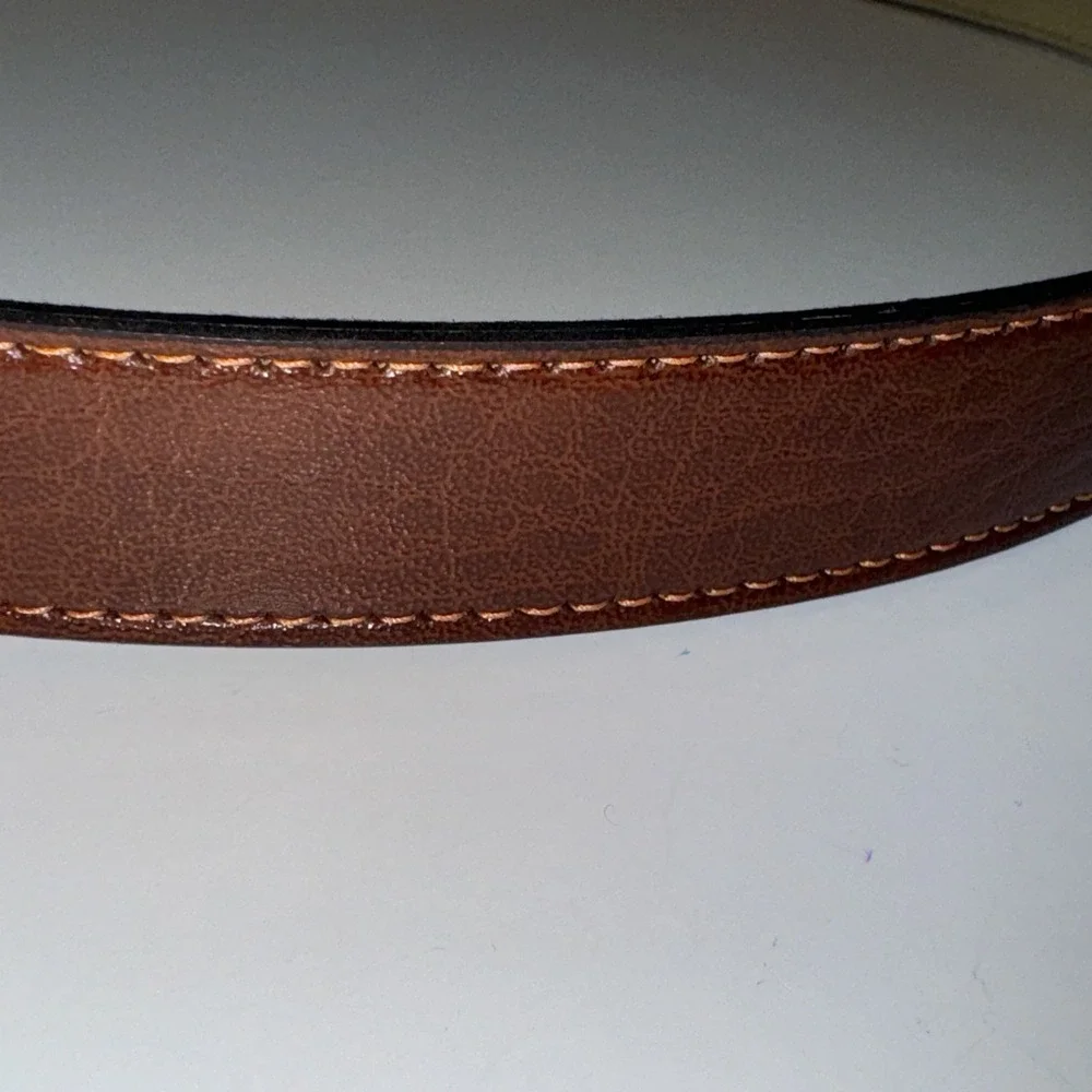 Unbranded Dress Belt Men 40 Brown Antique Vinyl Bonded Leather Made in USA Brass